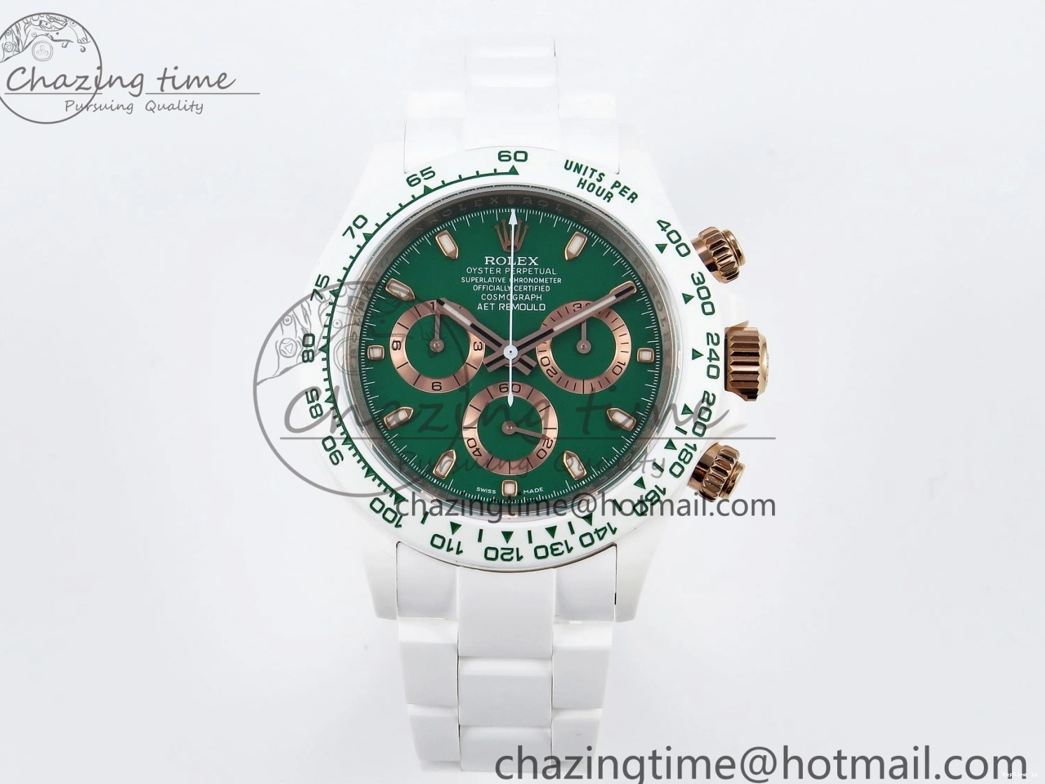 1220 MoistureWicking Daytona AET White Ceramic Case and Bracelet Green Dial SA4130 V 1891